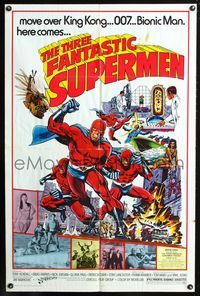 4x923 THREE FANTASTIC SUPERMEN 1sh '76I Fantastici tre supermen, awesome comic book art by Pollard!