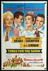 4x924 THREE FOR THE SHOW 1sh '54 Betty Grable, Jack Lemmon, Marge & Gower Champion