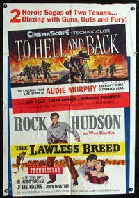 4x937 TO HELL & BACK/LAWLESS BREED 1sh '60 Texans Audie Murphy & Rock Hudson!