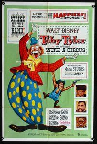 4x939 TOBY TYLER 1sh '60 Walt Disney, art of wacky circus clown, Mister Stubbs w/revolver!