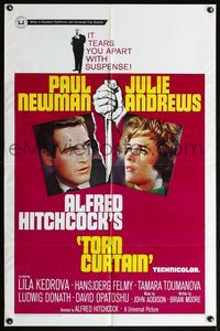 4x944 TORN CURTAIN 1sh '66 Paul Newman, Julie Andrews, Alfred Hitchcock tears you apart w/suspense!