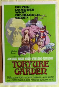 4x945 TORTURE GARDEN 1sh '67 written by Psycho Robert Bloch, do you dare see what Dr. Diabolo sees?