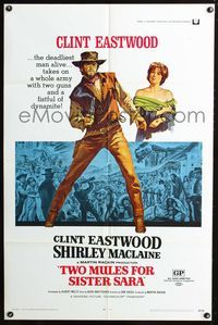 4x956 TWO MULES FOR SISTER SARA 1sh '70 cool art of gunslinger Clint Eastwood & Shirley MacLaine