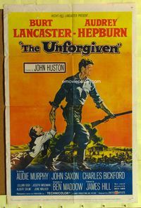 4x962 UNFORGIVEN 1sh '60 Burt Lancaster, Audrey Hepburn, directed by John Huston!