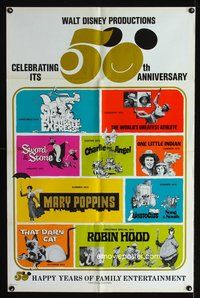 4x974 WALT DISNEY 50th ANNIVERSARY 1sh '73 Disney classics, Mary Poppins, Aristocats, Robin Hood!