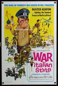 4x976 WAR ITALIAN STYLE 1sh '66 Due Marines e un Generale, cartoon art of Buster Keaton as Nazi!
