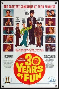 4y016 30 YEARS OF FUN 1sh '63 Charlie Chaplin, Buster Keaton, Laurel & Hardy, Harry Langdon