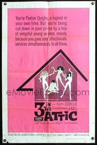 4y012 3 IN THE ATTIC 1sh '68 Yvette Mimieux, great sexy artwork of naked girls dancing!