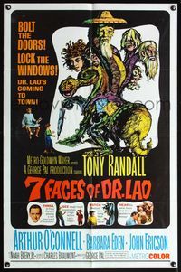 4y020 7 FACES OF DR. LAO 1sh '64 great art of Tony Randall's personalities by Joseph Smith!