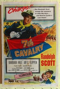 4y022 7th CAVALRY 1sh '56 Randolph Scott avenges the massacre at Little Big Horn!