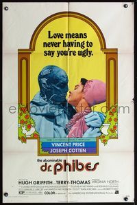 4y024 ABOMINABLE DR. PHIBES 1sh '71 Vincent Price says love means never having to say you're ugly!