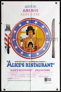 4y031 ALICE'S RESTAURANT 1sh '69 Arlo Guthrie, Arthur Penn, musical comedy!