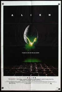 4y032 ALIEN 1sh '79 Ridley Scott outer space sci-fi monster classic, cool hatching egg image!