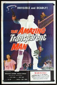 4y035 AMAZING TRANSPARENT MAN 1sh '59 Edgar Ulmer, cool fx art of the invisible & deadly convict!