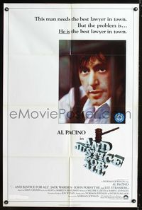 4y041 AND JUSTICE FOR ALL 1sh '79 directed by Norman Jewison, Al Pacino is out of order!