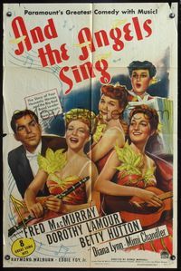 4y042 AND THE ANGELS SING style A 1sh '44 artwork of Fred MacMurray with Dorothy Lamour & sexy band!