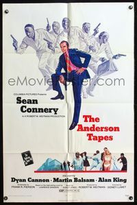 4y043 ANDERSON TAPES 1sh '71 art of Sean Connery & gang of masked robbers, Sidney Lumet directed!
