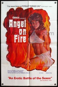 4y044 ANGEL ON FIRE 1sh '74 Roberta Findlay, sexy art of flaming near-naked Darby Lloyd Rains!