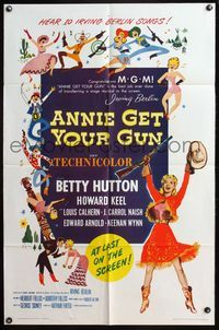 4y045 ANNIE GET YOUR GUN 1sh R62 art of Betty Hutton as the greatest sharpshooter, Howard Keel!