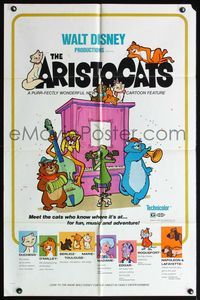 4y050 ARISTOCATS 1sh '71 Walt Disney feline jazz musical cartoon, great image!
