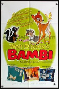 4y057 BAMBI style B 1sh R66 Walt Disney cartoon deer classic, great art of forest animals!