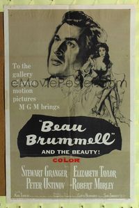 4y064 BEAU BRUMMELL 1sh '54 great art of Elizabeth Taylor & Stewart Granger!