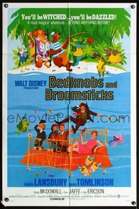 4y065 BEDKNOBS & BROOMSTICKS 1sh '71 Walt Disney, Angela Lansbury, great cartoon art!