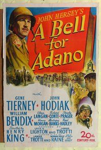 4y068 BELL FOR ADANO 1sh '45 pretty Gene Tierney & WWII soldier John Hodiak, John Hersey!