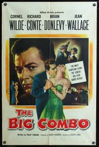 4y077 BIG COMBO style A 1sh '55 art of Cornel Wilde & sexy Jean Wallace, classic film noir!