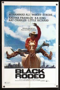 4y092 BLACK RODEO 1sh '72 Muhammad Ali, Woody Strode, black cowboy on horse in city image!