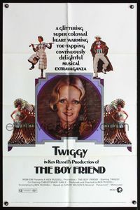 4y113 BOY FRIEND 1sh '71 cool art of sexy Twiggy by Dick Ellescas, directed by Ken Russell!