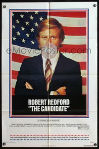 4y137 CANDIDATE 1sh '72 great image of candidate Robert Redford blowing a bubble!