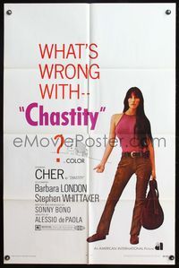 4y155 CHASTITY 1sh '69 AIP, written & produced by Sunny Bono, hitchhiking Cher!
