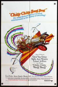 4y160 CHITTY CHITTY BANG BANG 1sh '69 Dick Van Dyke, Sally Ann Howes, wild artwork of flying car!