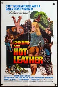 4y162 CHROME & HOT LEATHER 1sh '71 Green Beret biker gang, artwork of sexy biker chick!