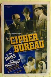 4y167 CIPHER BUREAU 1sh '38 directed by Charles Lamont, cryptographer Leon Ames, Joan Woodbury!