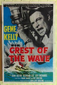 4y180 CREST OF THE WAVE 1sh '54 great close up of angry Gene Kelly at periscope of submarine!