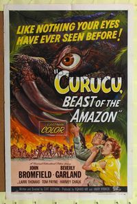 4y189 CURUCU BEAST OF THE AMAZON 1sh '56 Universal horror, great monster art by Reynold Brown!