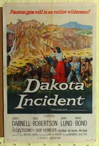 4y190 DAKOTA INCIDENT 1sh '56 Linda Darnell, passions gone wild in an outlaw wilderness!