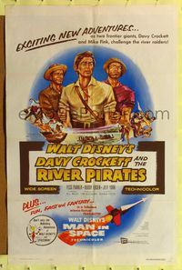 4y195 DAVY CROCKETT & THE RIVER PIRATES 1sh '56 Walt Disney, Fess Parker & Buddy Ebsen!