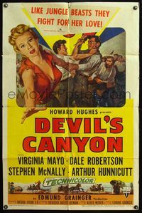 4y211 DEVIL'S CANYON 1sh '53 artwork of sexy 3-D Virginia Mayo, Dale Robertson!
