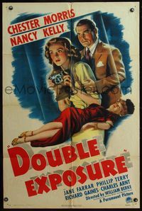 4y228 DOUBLE EXPOSURE style A 1sh '44 art of Chester Morris & Nancy Kelly, film noir!