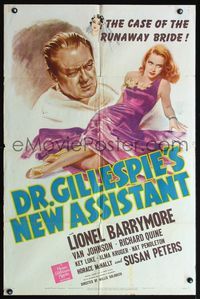 4y232 DR. GILLESPIE'S NEW ASSISTANT 1sh '42 Lionel Barrymore & sexy runaway bride Susan Peters!
