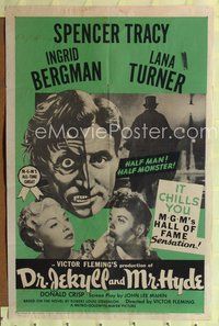 4y234 DR. JEKYLL & MR. HYDE 1sh R54 art of Spencer Tracy as half-man, half-monster!