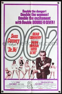 4y236 DR. NO/FROM RUSSIA WITH LOVE 1sh '65 Sean Connery is James Bond, double danger & excitement!