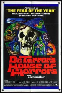 4y237 DR. TERROR'S HOUSE OF HORRORS 1sh '65 Christopher Lee, cool horror montage art!