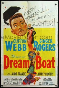 4y240 DREAM BOAT 1sh '52 sexy Ginger Rogers was professor Clifton Webb's co-star in silent movies!