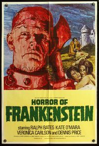 4y362 HORROR OF FRANKENSTEIN English 1sh '71 Hammer horror, close up art of monster with axe!