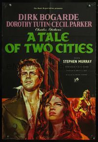 4y836 TALE OF TWO CITIES English 1sh '58 great art of Dirk Bogarde on his way to execution!