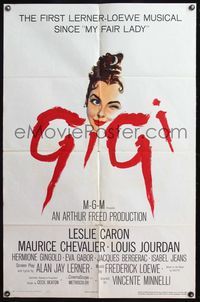 4y311 GIGI 1sh '58 art of winking Leslie Caron, Best Director & Best Picture winner!